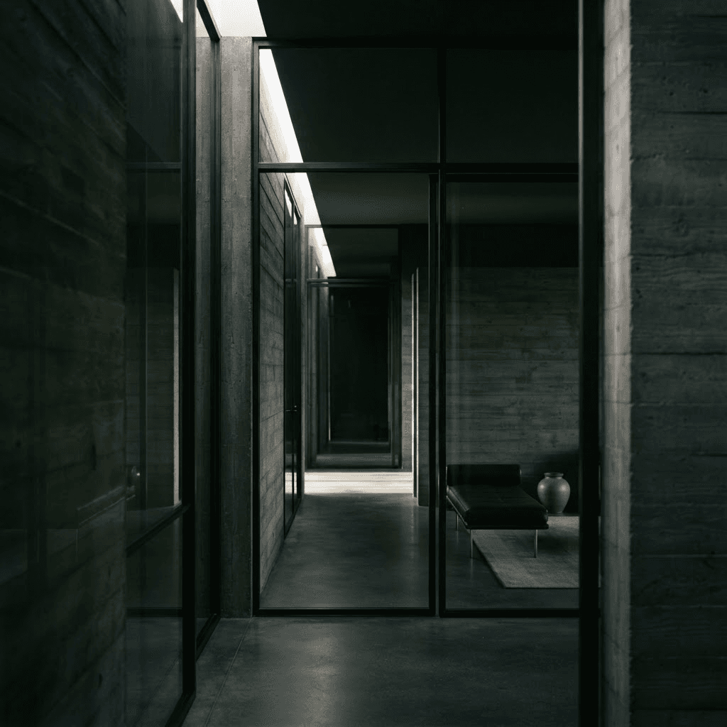 Abstrakte architektonische Ebenen mit klar getrennten Räumen und Durchgängen